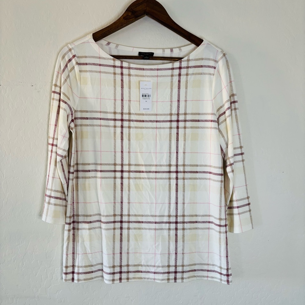 Ann Taylor Women’s Plaid‎ Top Cream and Red NWT Size Medium